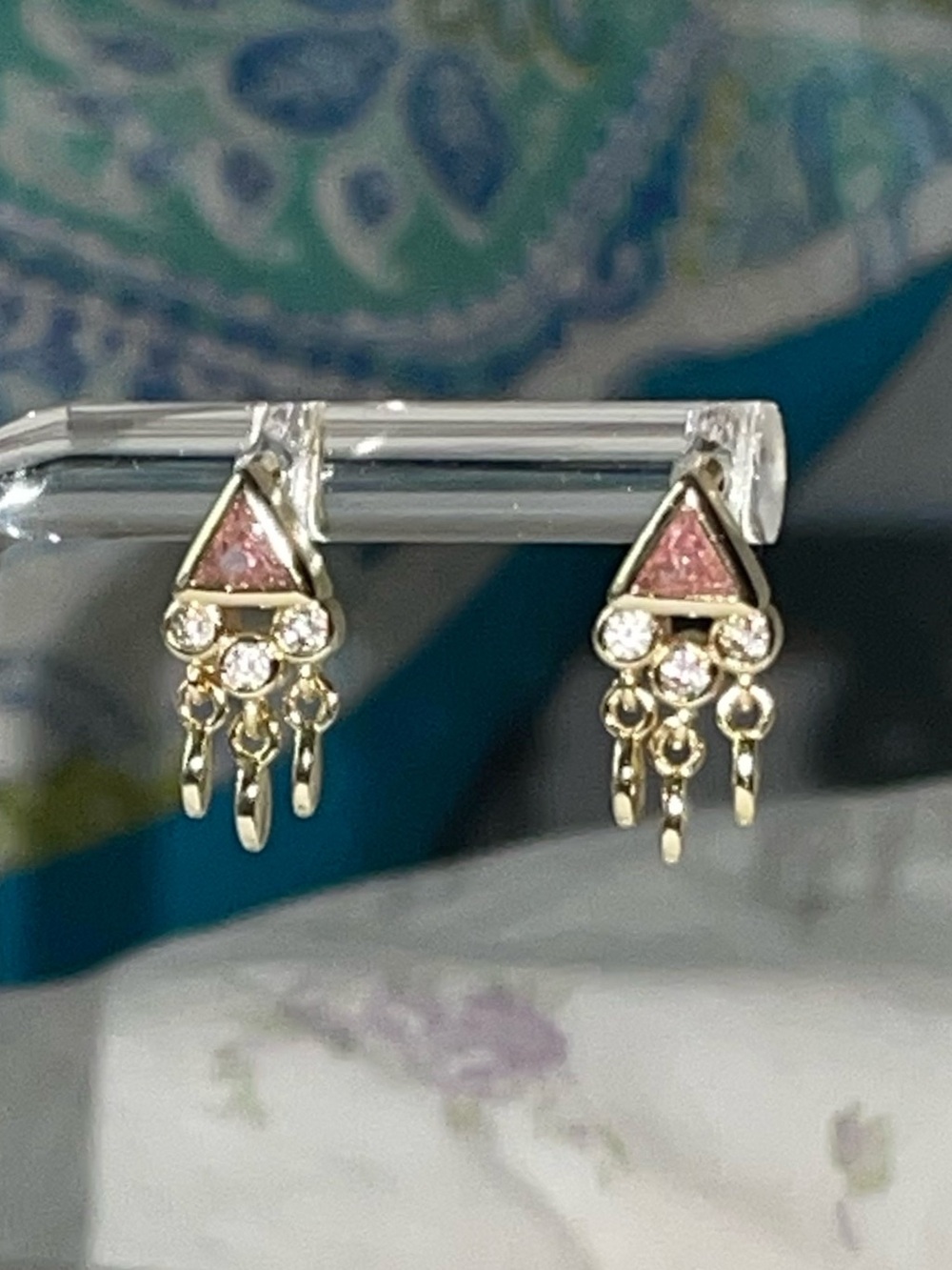 Gold-Tone Pink Triangle Dangle Earrings